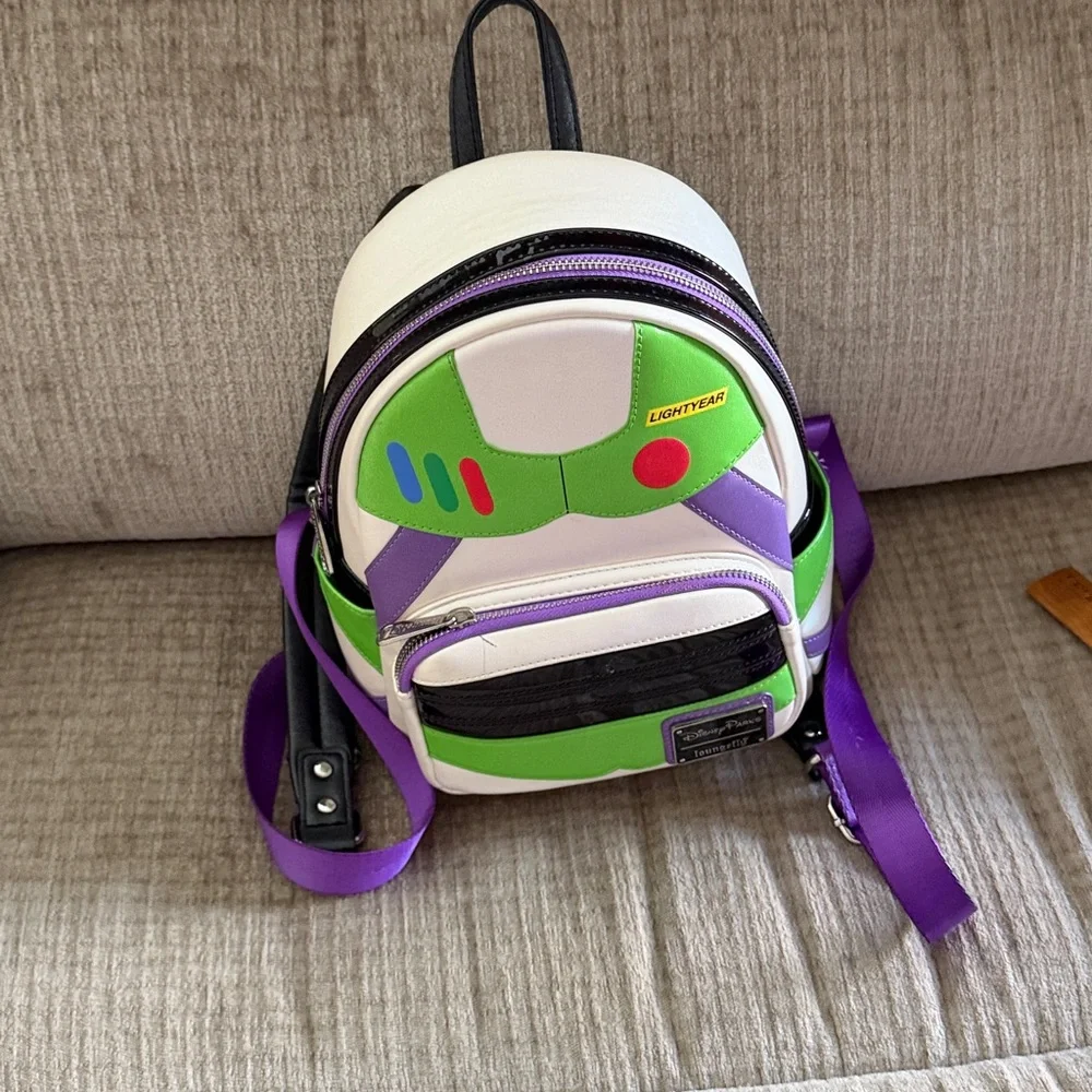 Disney Loury Buzz Lightyear Backpack - Green, Purple, White apx 12 by 8